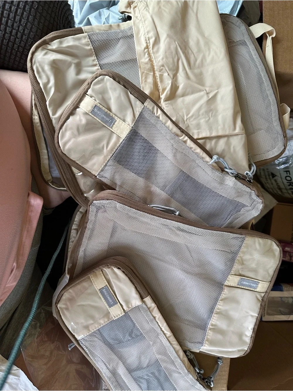 Set of  6 Beige and Light Gray Garment & Shoe Storage Bags